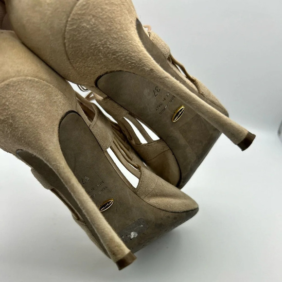 Sergio Rossi Beige/nude colored strappy heels with Ladder Detail sz 37 - Picture 7 of 13